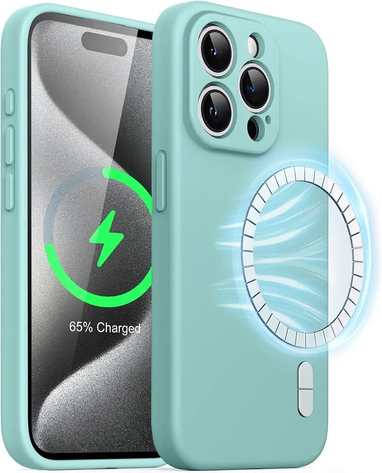 JETech Magnetisch Silikon Hülle für iPhone 15 Pro Max 6,7 Zoll, Kompatibel mit MagSafe, Handyhülle mit Voll Kamera Schutz (Hellblau)
