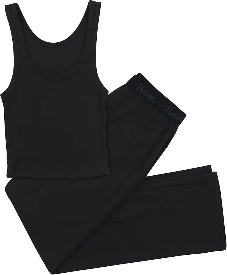 Hanes Women's Originals SuperSoft Comfywear 2 Piece Crop Tank & Lounge Pants Loungewear Set