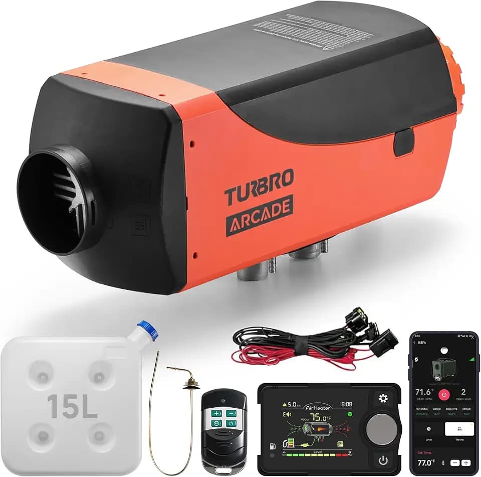 TURBRO 9kW Diesel Heater, DC 12V/24V Parking Heater with 4 Gal Large Fuel Tank, Smart LCD, Remote and Bluetooth APP Controlled, Programmable Timer, For RVs, Campers, Trucks, Trailers and Boats, S8BP