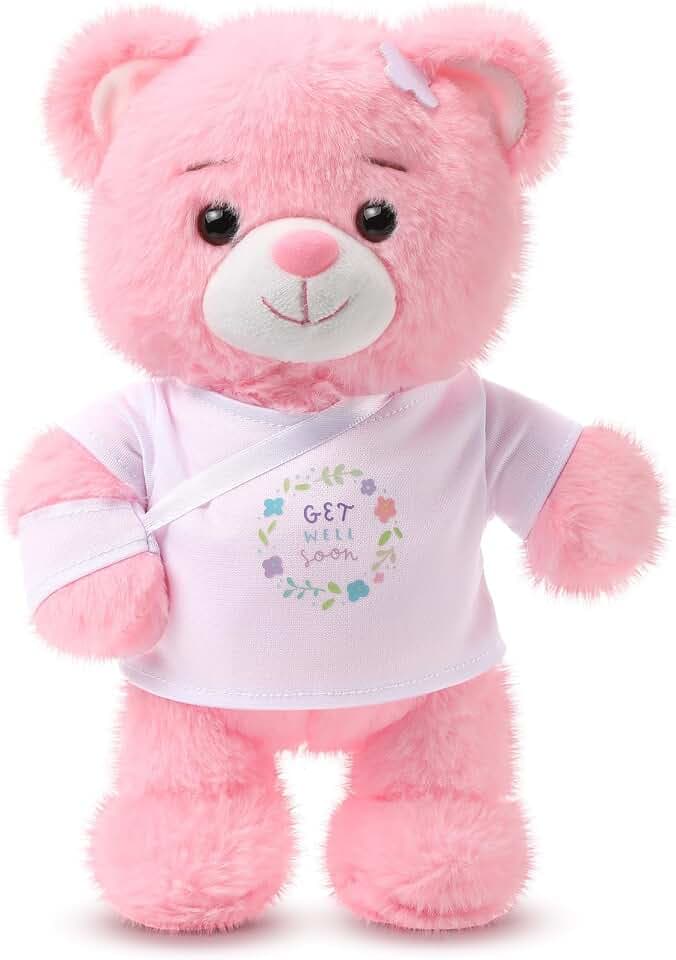 Deekin Get Well Soon Bear 10 Inch Injury Recovery Gift, Pink, Arm Injury