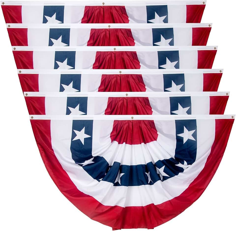 3x6 Ft USA Pleated Fan Flag, American US Flag Bunting for Outside, Patriotic Half Fan Banner Flag with Brass Grommets for 4th of July Indoor Outdoor Decorations,6 pack
