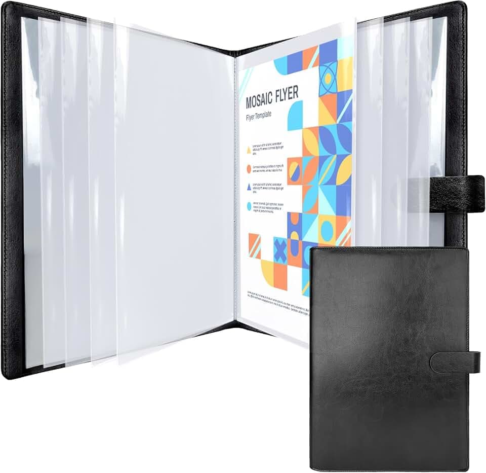 NEWYES A4 Kunstleder Präsentationsmappe mit 30 Taschen, Schwarz | Präsentationsmappe mit 30 Klarsichthüllen, Wasserabweisend, Ideal Geschenke für Männer & Frau, Schwarz