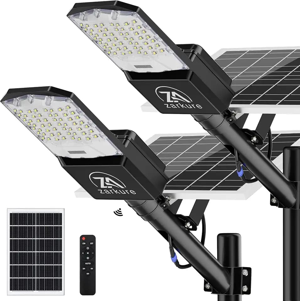 12000W Solar Street Lights Outdoor, 2PCS 40000mAh IP67 Waterproof Solar Security Flood Lights 7000K 450000LM Bright LED Beads Commercial Parking Light with Remote Control for Street, Court, Barn-Black