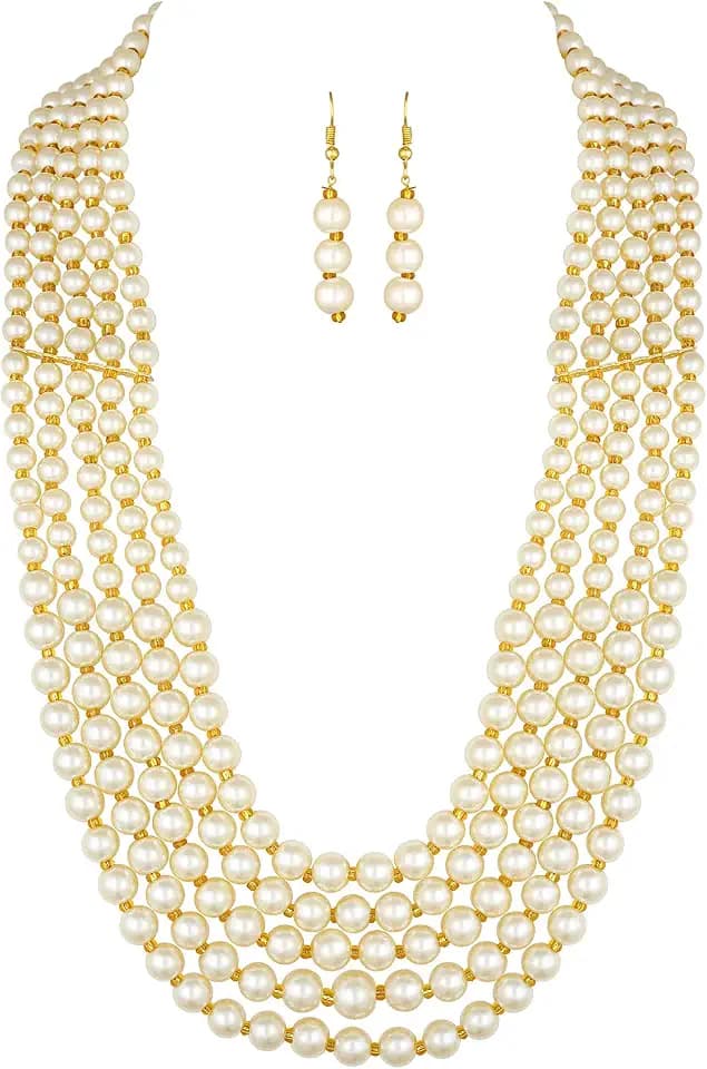 Aheli Women's Ethnic Multi Layer Necklace Set Bharatanatyam Jewelry set