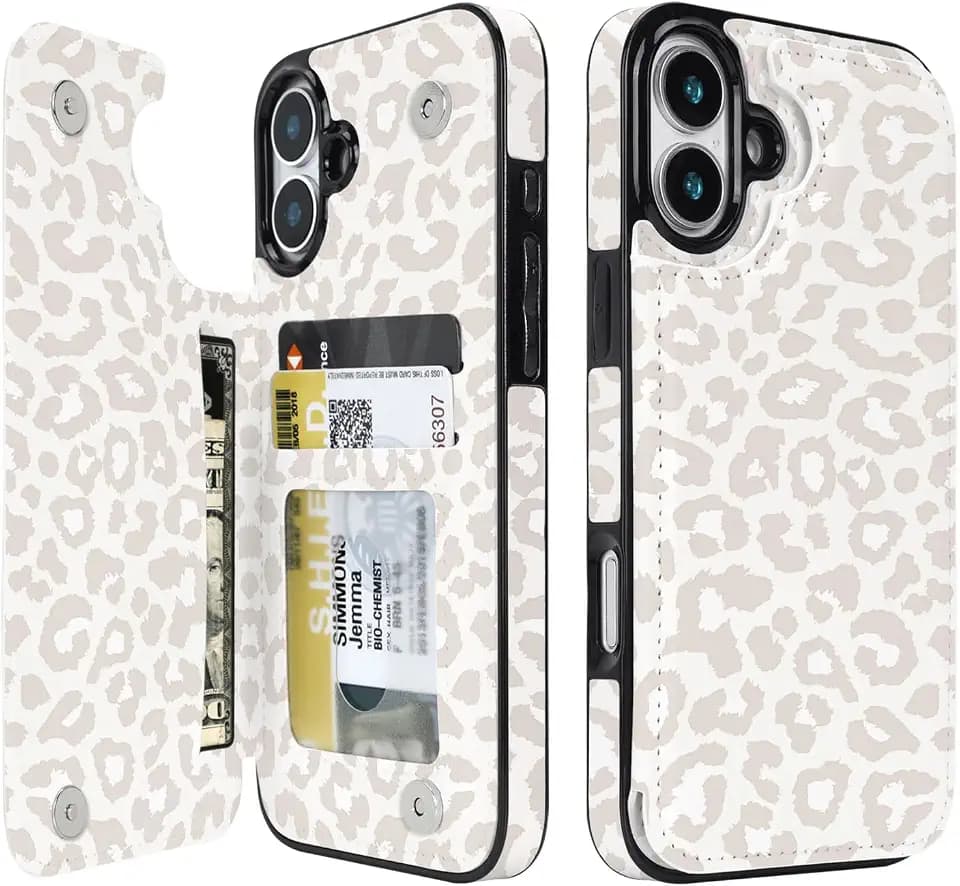 uCOLOR for iPhone 17 Wallet Case Flip Beige Leopard