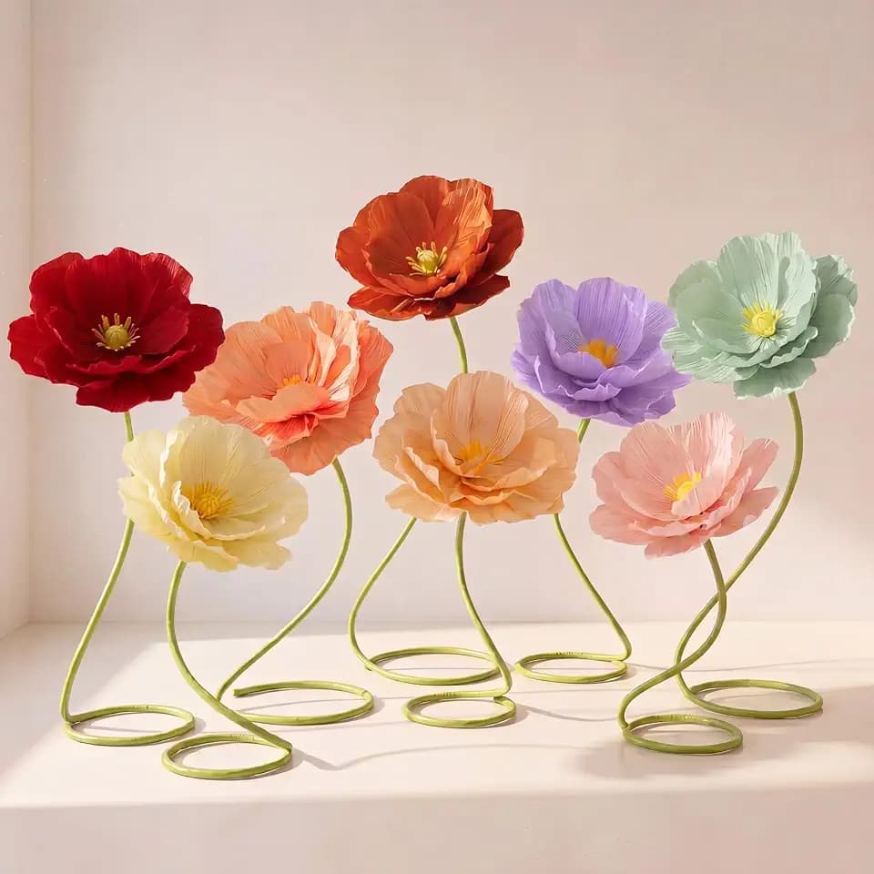 8 Pcs 5-6 ft Multicolor Large Poppy Flowers Giant Artificial Poppy