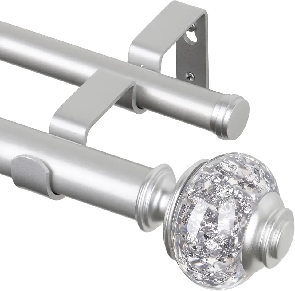 USFOOK Double Curtain Rods for Windows 72-144, 1 Inch Drapery Rod, Silver