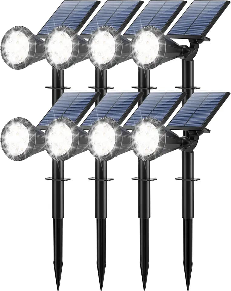 Tadyreal Solar Lights Outdoor Waterproof IP65 180° Adjustable Solar Powered Landscape Spot Lights for Yard 4 Lighting Modes Spotlights for Pathway Garden Outside Wall Pool Porch (8 Pack, Cool White)