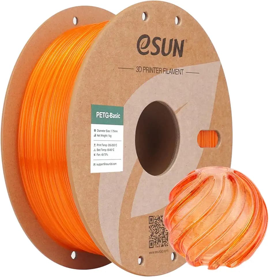 eSUN Hohe Zähigkeit PETG Basic 1.75mm Filament, Transparent Orange, 1KG | Hohe Zähigkeit PETG Filament, 1KG Spule (2.2 LBS) 3D-Druck Filament für 3D-Drucker
