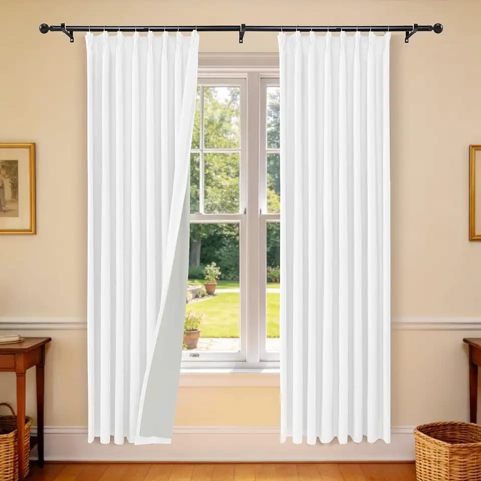 Etherealveil 100% Blackout Pinch Pleated Linen Curtains 2 Panels 52“x96”