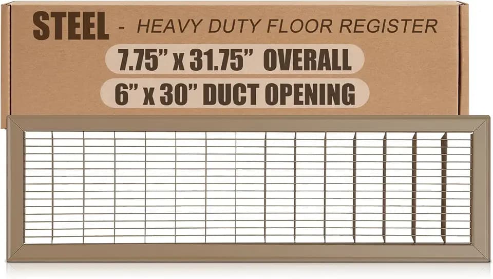 1 Pack 30" x 6" Floor Register Covers, Heavy Duty Steel Walk-on Return Air Grille for 30" x 6" Duct Opening, Floor Vent Covers for Home, Brown, Outer Size 31.75" x 7.75"