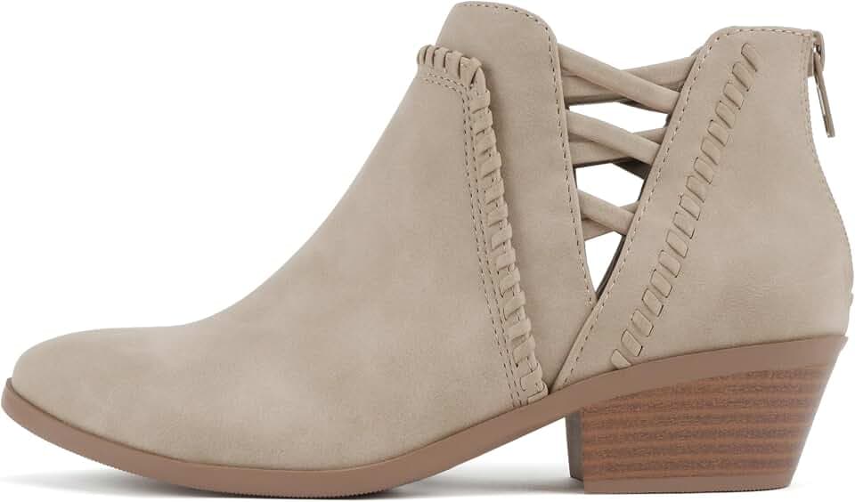 Soda Sincere Women's Low Ankle Heel Bootie with Elastic Cross Straps (Wide Fit Available)