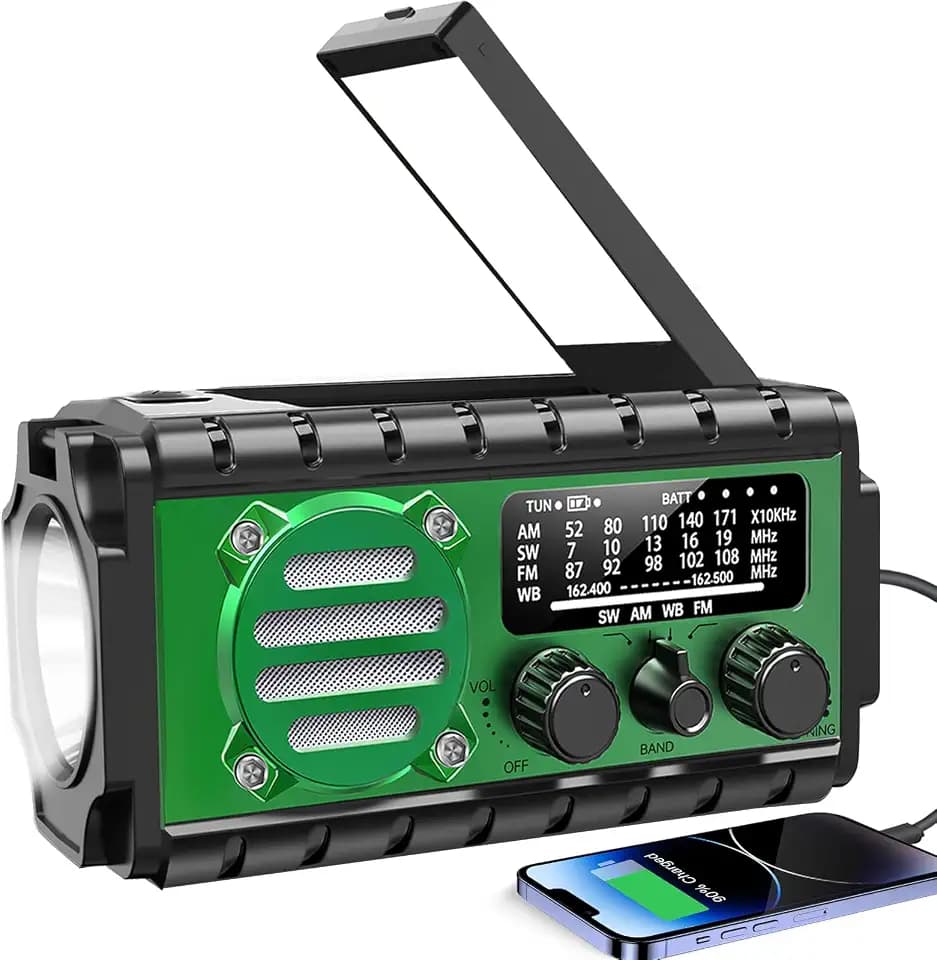 20000mah Hand Crank Emergency Radio,SW/NOAA/AM/FM Weather Radio, Solar Powered Hand Crank Chager with Bige Batery Powered,Portable,Cellphone Charge,SOS,Flashlight for Emergency (XSY-350-Army Green)