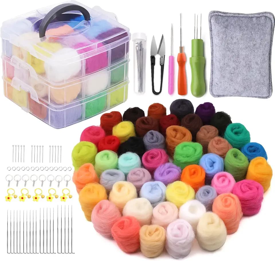 Grehge eedle Felting Kit Wool Roving 48 Colors Set Needle Felting Starter Kit Needle Felting Tools and Supplies with Storage Box and Instruction for Beginners DIY Craft