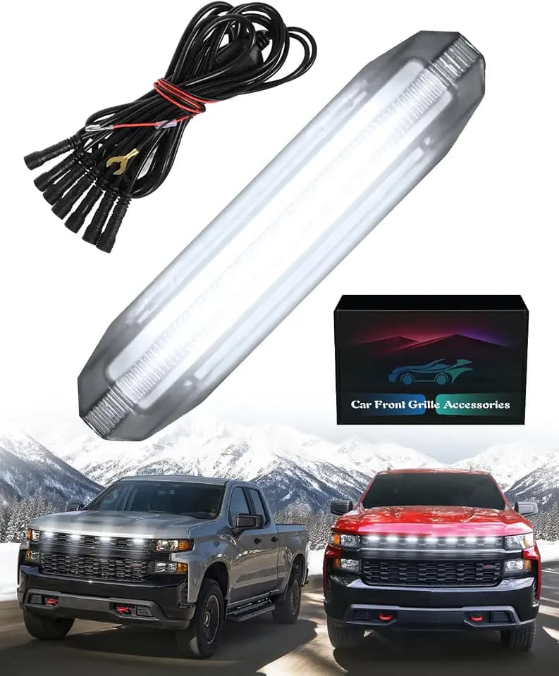 LED Grill Light for 2019-2021 Chevrolet Silverado 1500 WT Custom (White, 4)