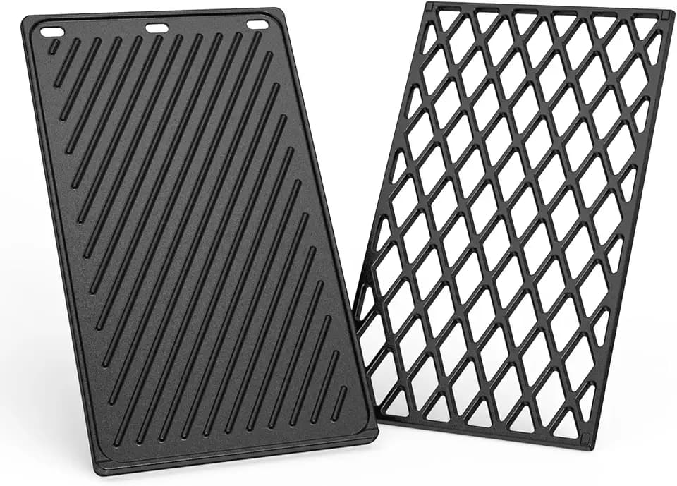onlyfire Gusseisen Grillrost und Grillplatte für Weber Spirit I & II 200 Serie Gasgrills(mit Vorderen Bedienknöpfen), BBQ Wendeplatte, Ersatzteil für Weber 7637, Beidseitig Verwendbar, 44×25,5cm