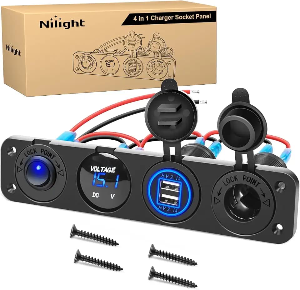 Nilight 4 in 1 Charger Socket Accessory Switch Panel On Off Rocker Toggle