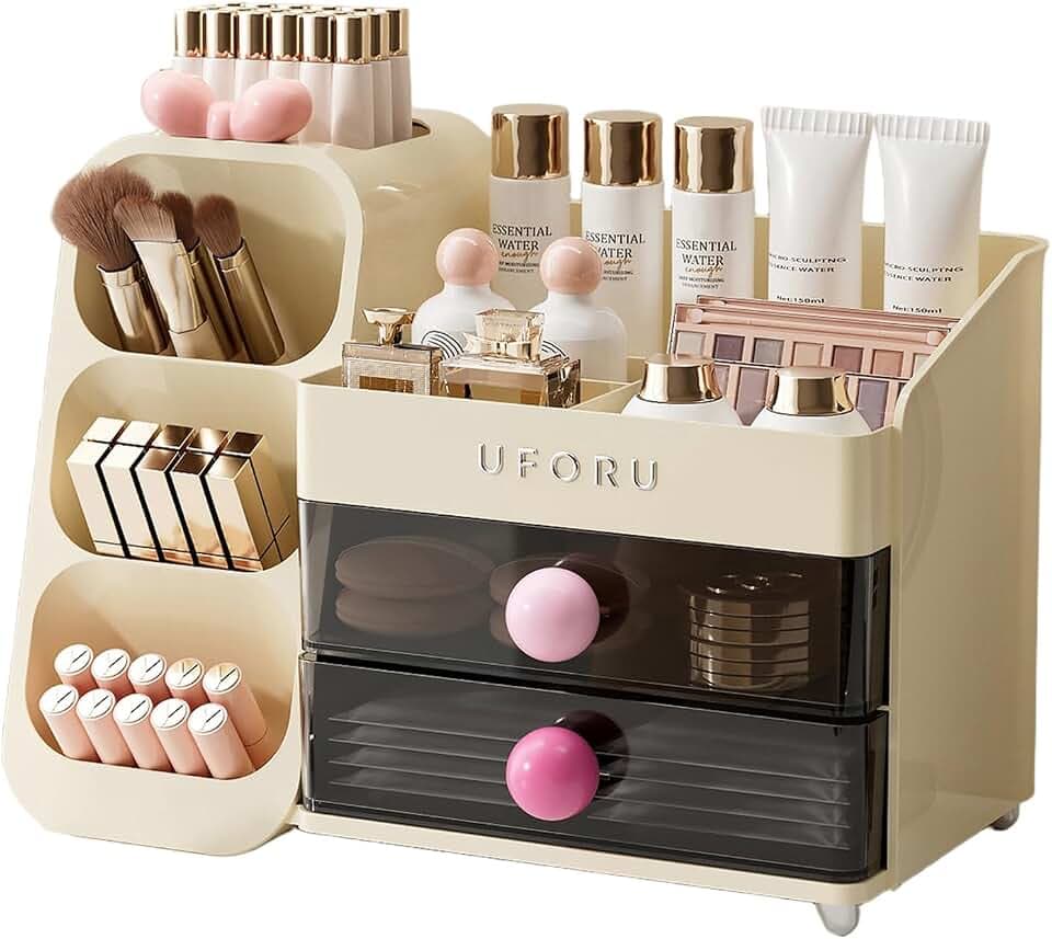UFORU Makeup Organizer Countertop with Brush Holder for Vanity Bathroom