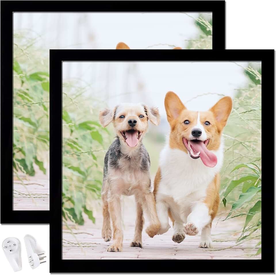 24x24 Picture Frame Set of 2, Black Photo Frames for Gallery Wall Hanging