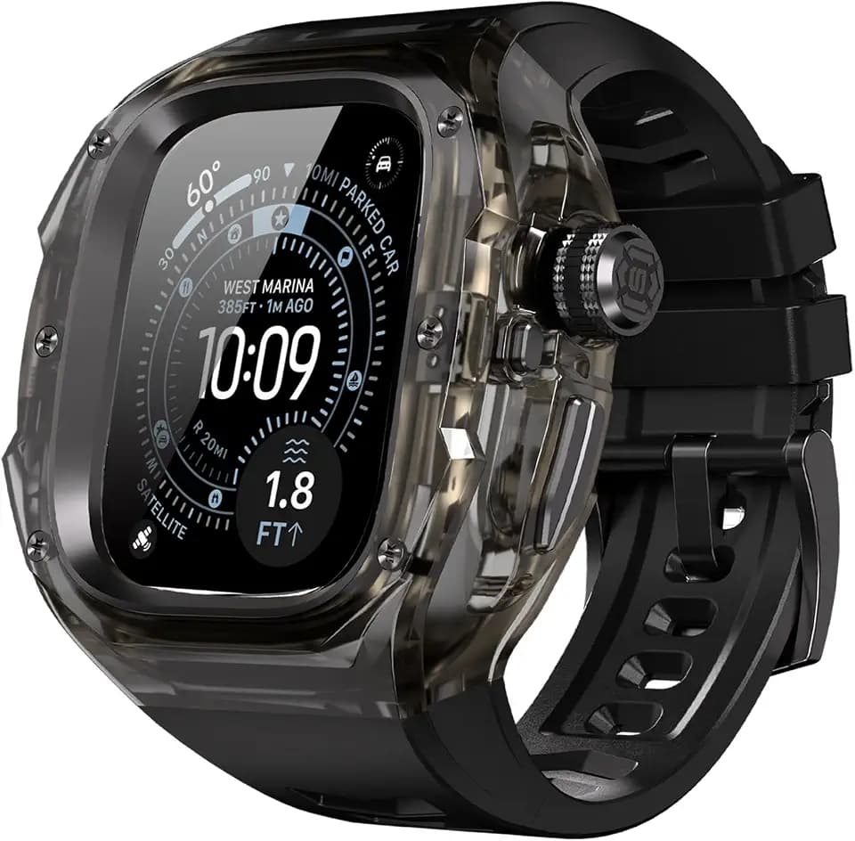 for Apple Watch Ultra 3/2/1 49mm Case [One-Click Open Design] [Aluminum Alloy Inner Frame] [Military Grade Shockproof] Luxury and Rugged Cover with Band for Apple Watch 49mm (Total Black)