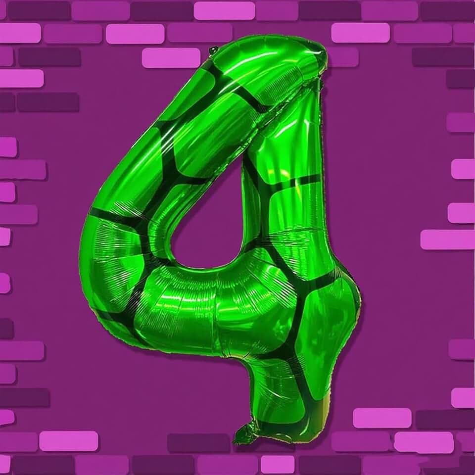 40 Inch Cartoon Turtle Theme Number 4 Foil Balloons Large Mylar 4th Number Balloon Super Green Turtle Themed Hero Video Game Balloons Birthday Party Decorations