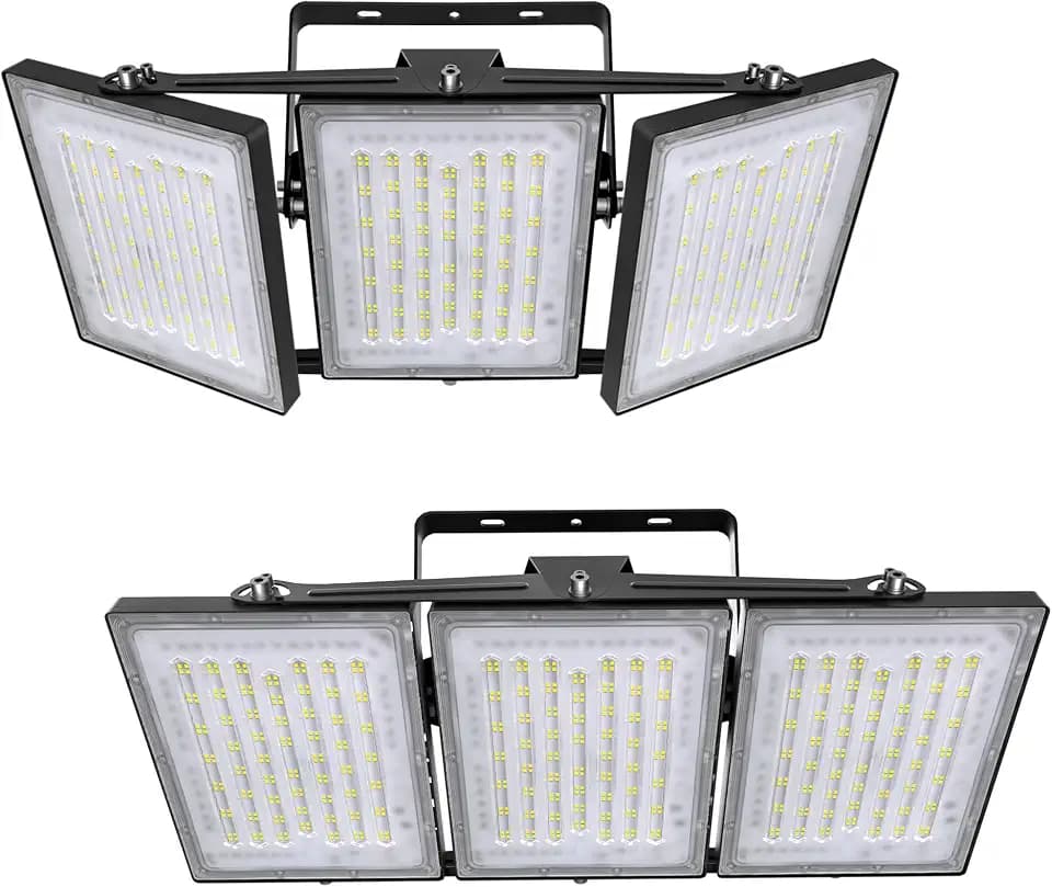 2 Pack LED Flood Lights Outdoor, STASUN 480W 48000lm 6000K Daylight White IP66 Waterproof, Commercial Parking Lot Lights, 3 Heads for Yard Street Stadium Outdoor Area Floodlight Bright Security Lights