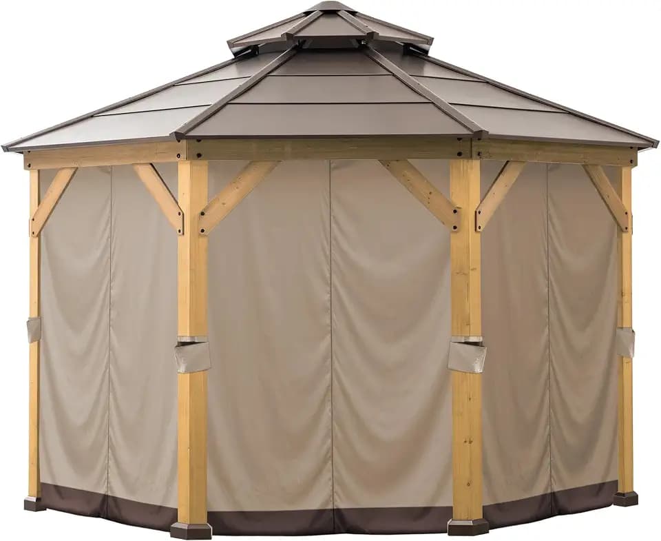 SUNJOY Brown Polyester Curtain, Curtain 8-Panel Screen Walls for Outdoor Patio for 13 ft. x 13 ft. Octagon Hardtop Gazebo, Brown