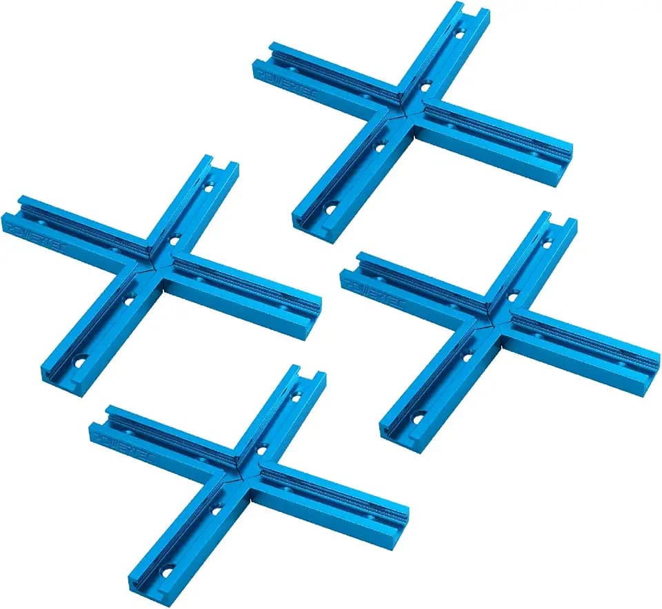 POWERTEC 71609-P4V 3" T-Track Intersection Kit with Predrilled Mounting Holes, 4 Sets, For Universal T track, T Track Accessories for Woodworking Jigs and Fixtures