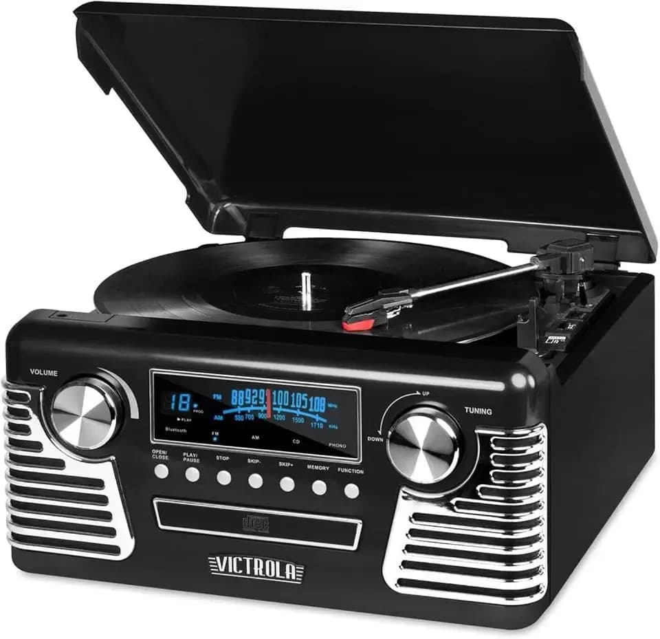 Victrola Haley - Retro Bluetooth Record Player with CD Player - Black