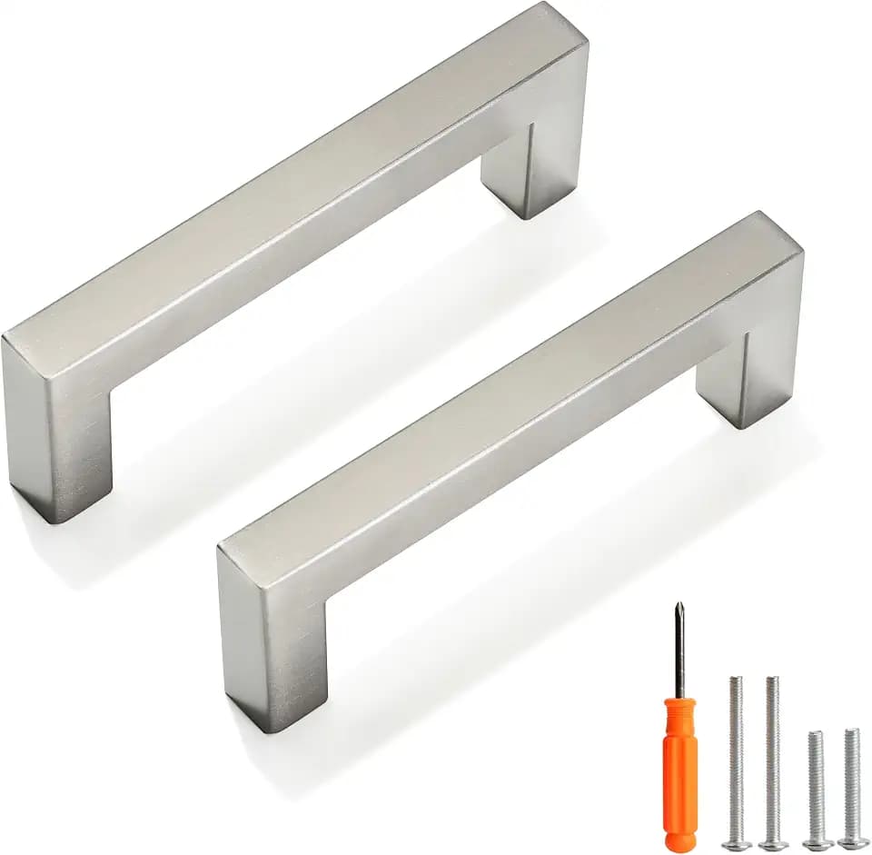 Cabinet Pulls Brushed Nickel Cabinet Handles Square Drawer Pulls, 40 Pack 3-3/4 Inch Stainless Steel Kitchen Door Cupboard Cabinet Handles, Cabinet Hardware Drawer Handles, 96mm Hole Centers