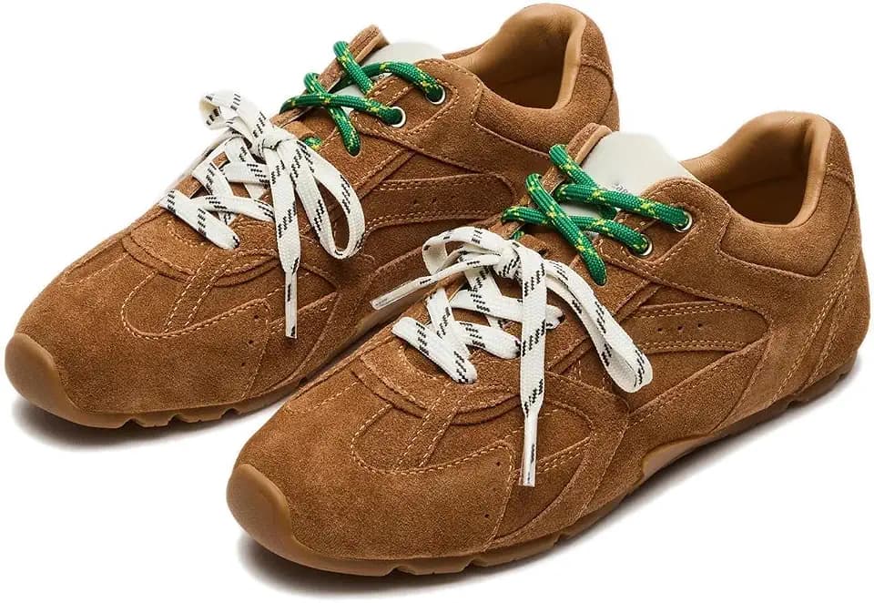 Wnshonzy Sneakers for Women Fashion Shoes Suede Leather Camel Casual Work School Prom Campus Cute Gym Sport