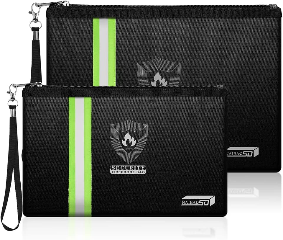 2 Pack Fireproof Water Splash Resistant Pouch with Wrist Strap & Reflective Strip, Fire Resistant Storage Bag for Cash, Documents & Jewelry