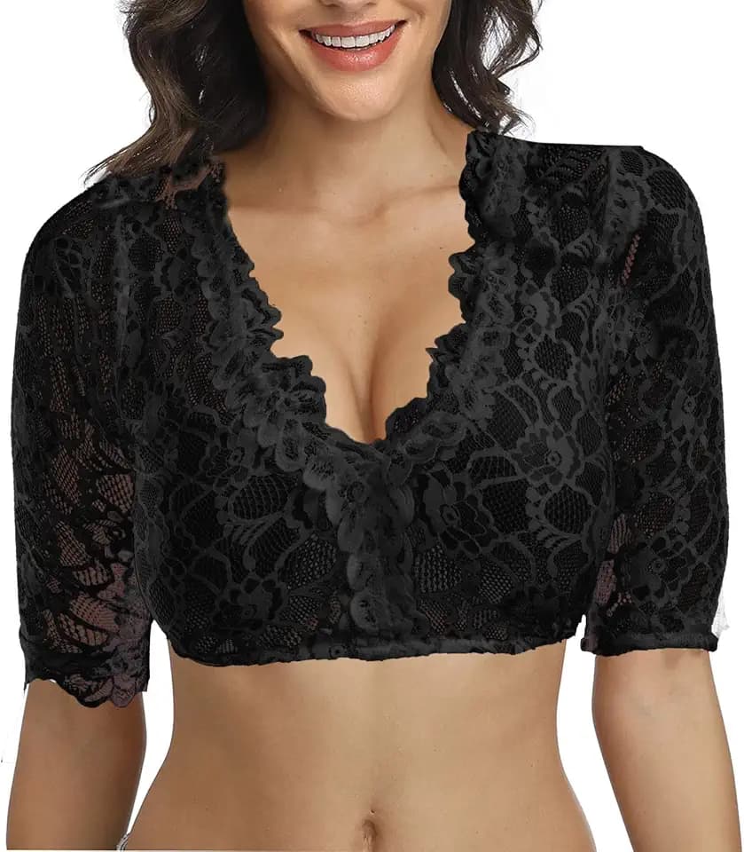 Dirndlbluse Damen Spitze Halbarm Elegante Trachtenbluse Oktoberfest