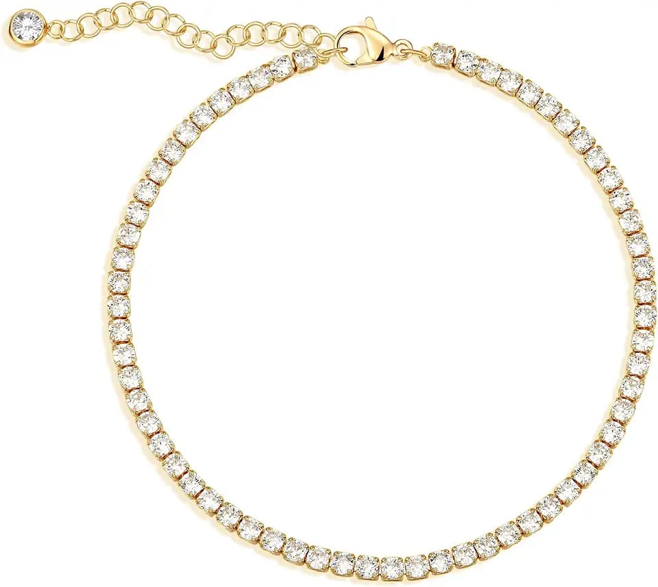LOYATA Dainty Ankle Bracelet,14K Gold Plated Tiny Bead Anklet Dainty White Cubic Zirconia Cross Tassel Foot Chain Cute Lucky Moon Evil Eye Foot Jewelry Boho Anklets for Women