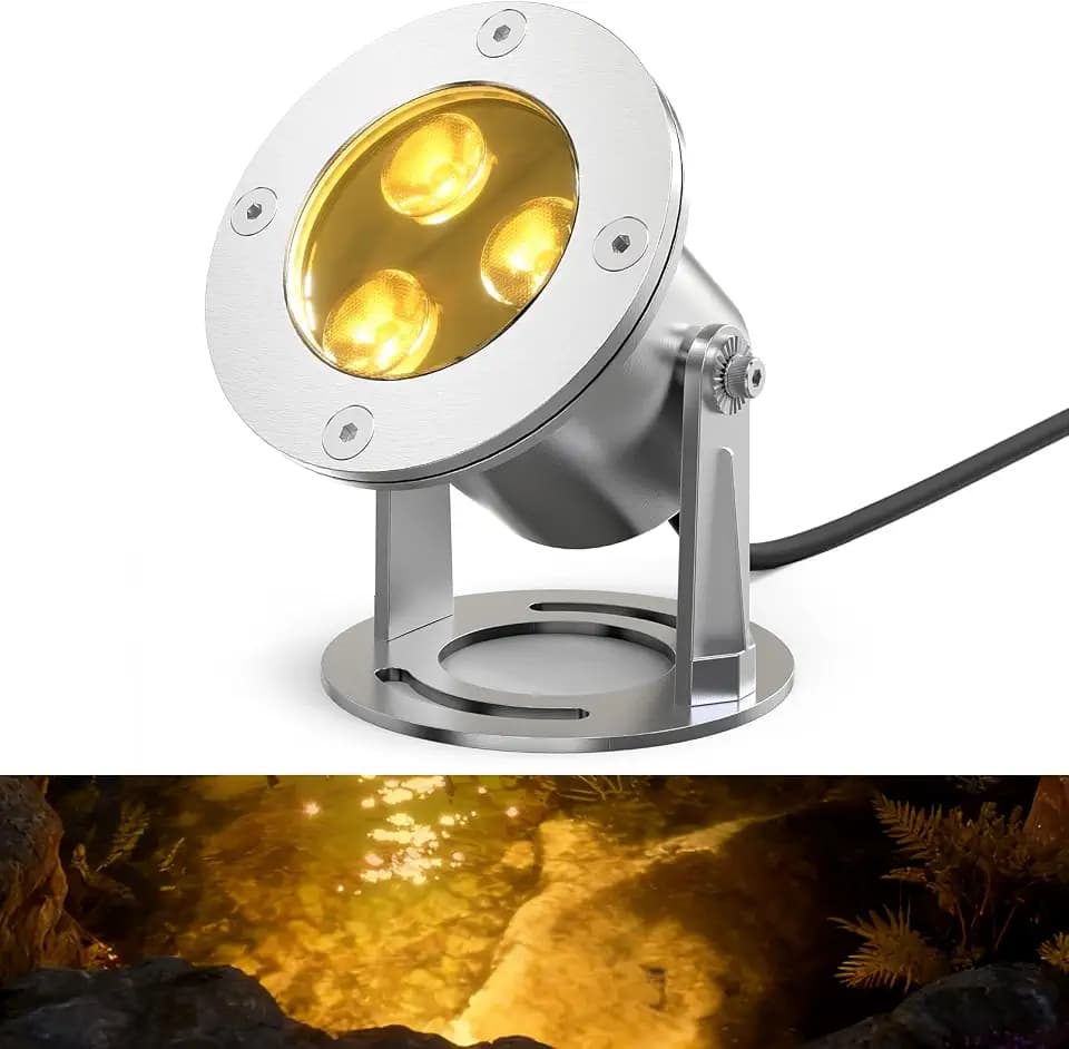 9W LED Pond Lights, 3000K Warm White Low Voltage 12V AC/DC LED Underwater Lights Stainless Steel Light Fixture for Landscape Lighting Purposes