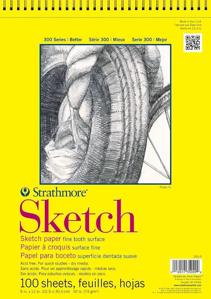 Strathmore 300 Series Sketch Pad, 14x17 inch, 100 Sheets, Top Wire - Artist Sketchbook for Drawing, Illustration, Art Class Students