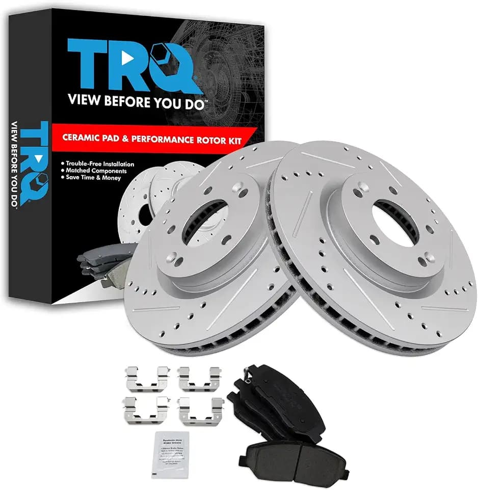TRQ Performance Front Ceramic Brake Pad and Rotor Set Coated Drilled