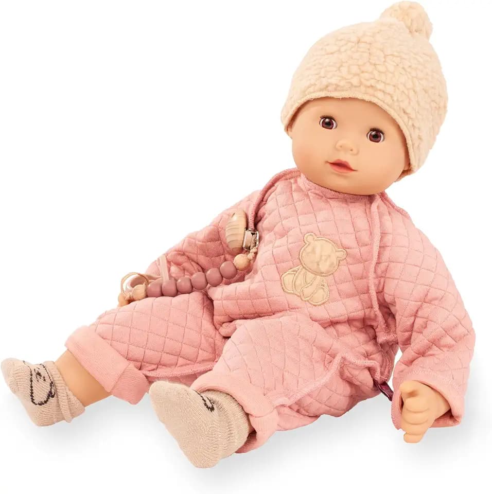 Gotz: Maxy Muffin: Little Bear - 16.5" Baby Doll, Quilted Pink Winter Onesie, Sherpa Cap, Pacifier, Sleepy Eyes, Soft Body, Collectible Toy, Kids 3+