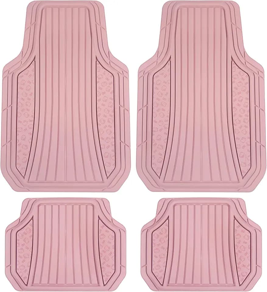 Hello Kitty Car Mats 4pc Floor Mats for Cars Trucks SUVs Pink Car Floor Mats for Women Men Accessories Rubber Heavy Duty Cute Non-Slip Always Front Rear Hello Kitty Cars Accessories Pink