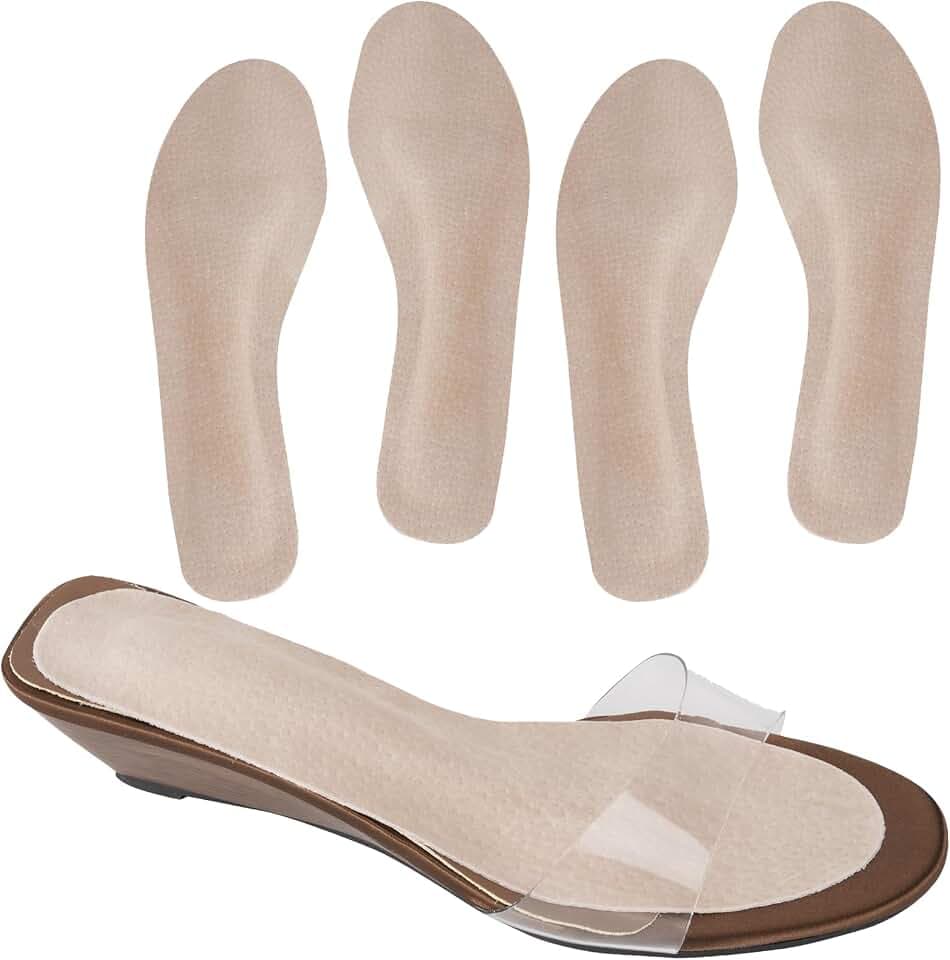 4 Count Pigskin Sandal Inserts for Women Shock Absorb,Self-Adhesive High Heel Inserts Anti Slip, Shoe Cushioning Insoles for Pain Relief, Leather Barefoot Inserts Sockless Insoles for All Shoes, M