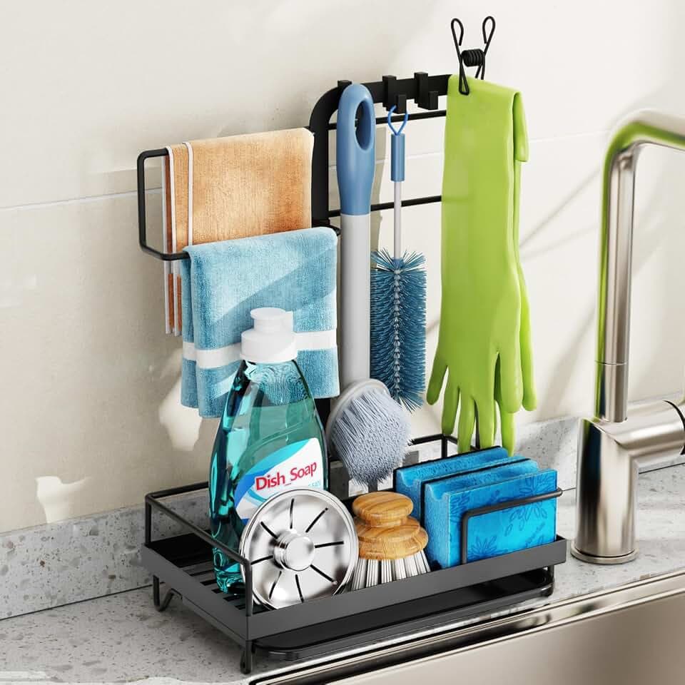 GSlife Kitchen Sink Organizer - Large Sink Caddy for Brushes, Black