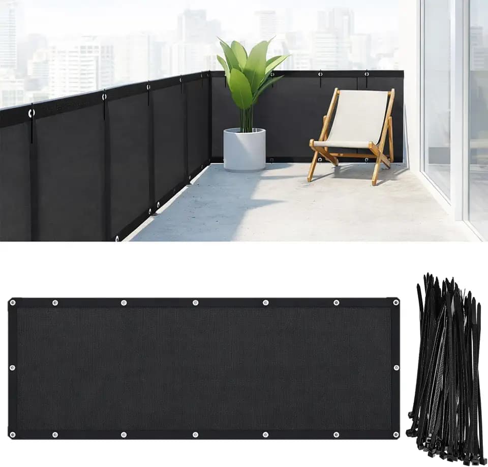 CroBlissful 1 Pcs 3' x 16' Balcony Privacy Screen Fence 85% UV Black