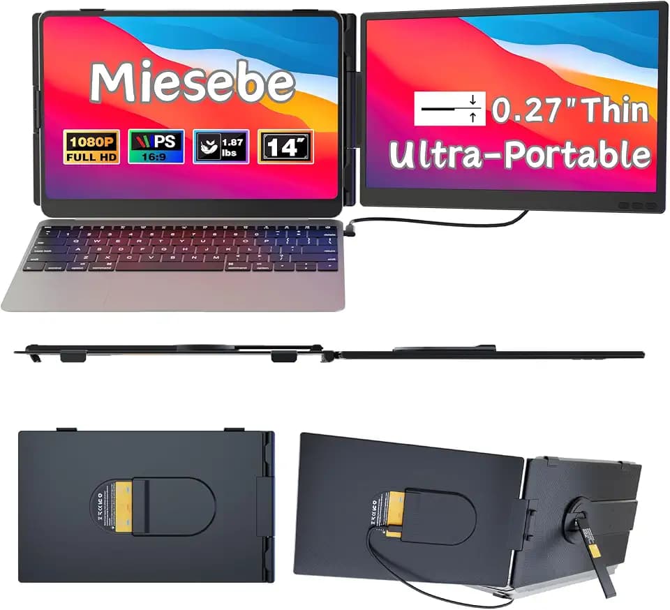 Laptop Screen Extender 14", Ultra Thin 0.27" FHD 1080P Portable Monitor for Laptop 13-17.3", Plug n Play Extra Monitor Extender, Eye Care Second Screen for MacBook/Windows/Android/Switch/PS5