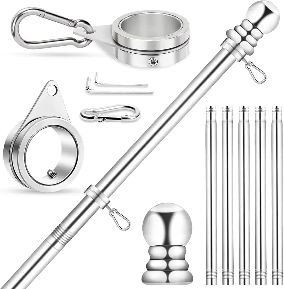 Flag Pole for House, REERON 6 FT Stainless Steel Spinning Flagpole Kit, 1" Rustproof Porch Flagpole with 360° Tangle Free Metal Flagpole Ring for Residential Outdoor Sport for 3x5 Flag, Without Holder