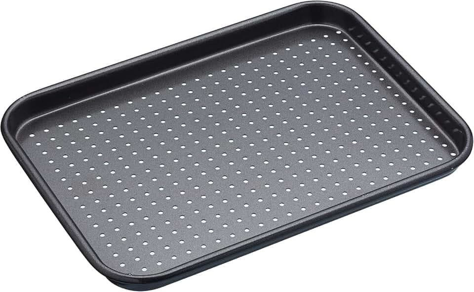 MasterClass Crusty Bake Gelochtes Backblech mit PTFE-, PFOA- und BPA-freier Antihaftbeschichtung, robuster 1mm dicker Karbonstahl, 24 x 18cm, Grau