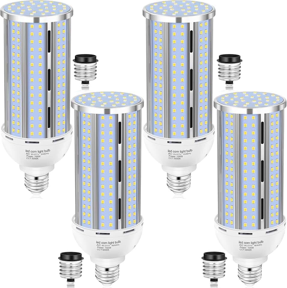 XYCN 4 Pack 100W Corn LED Light Bulb Fanless,5000K Daylight(1000 Watt Equivalent) E26/E39 Large Mogul Base LED Cob Lamp 15,800LM for Outdoor Indoor Garage Warehouse Factory Workshop Street Backyard