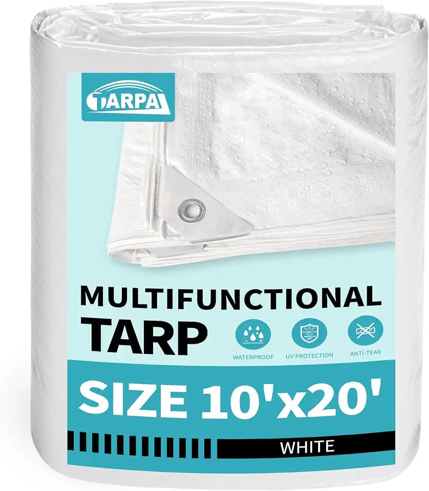 TARPAL 10x20 Feet White Tarp Waterproof Multipurpose Protective Cover 6mil