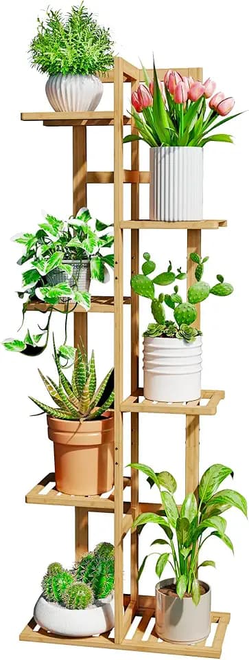 DolceLuna Plant Stand Indoor 6 Tier, Bamboo Plant Shelf Corner Display Rack