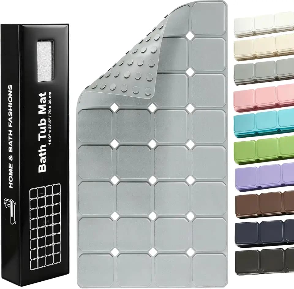 Non-Slip Silicone Bathtub Mat, Foldable Bath Tub Mat, 14.9 x 27.5, Grey