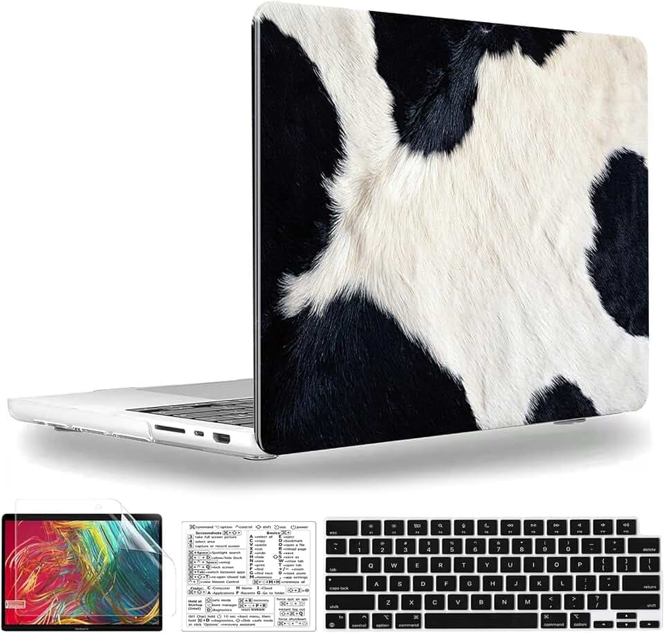 Compatible with MacBook Pro 14 Inch Case 2021-2026 M5 M4 M3 M2 M1 A3427 A3426 A3434 A3185 A3112 A3401 A2992 A2918 A2779 A2442 Hard Shell &Keyboard Cover& Mac OS Keyboard Sticker (Cow Hair)